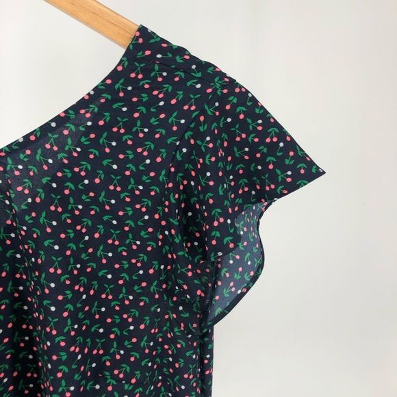 Boden Cynthia Dress Navy Cherry Picking Ruffle Trim Belted Dress size 4 - Picture 5 of 16